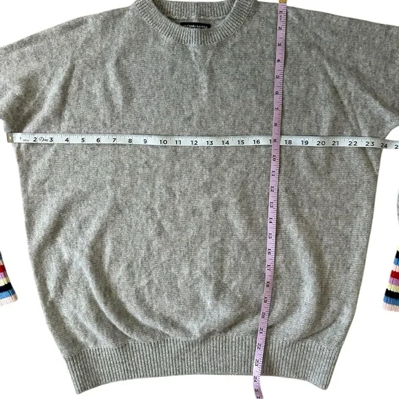 Michael Lauren 100% Cashmere RUPERT LE DRAPED SWEATER Gray Sweater Striped Cuffs